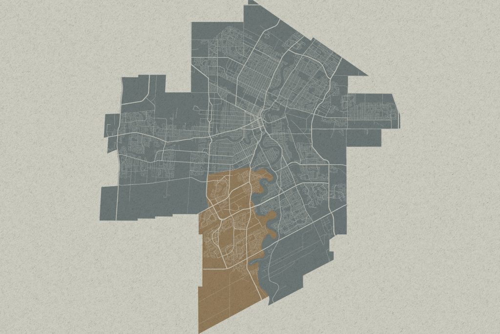 Stylized city map with highlighted southern district
